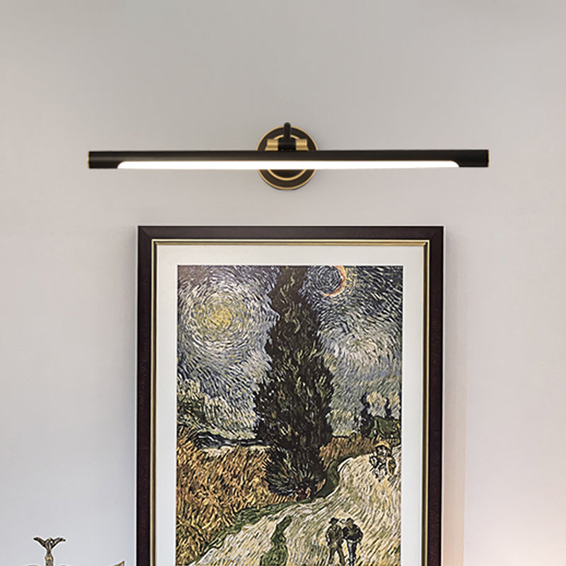 Lisslune | Metallic linear LED wall light contemporary black/gold adjustable vanity light fixture with acrylic shade