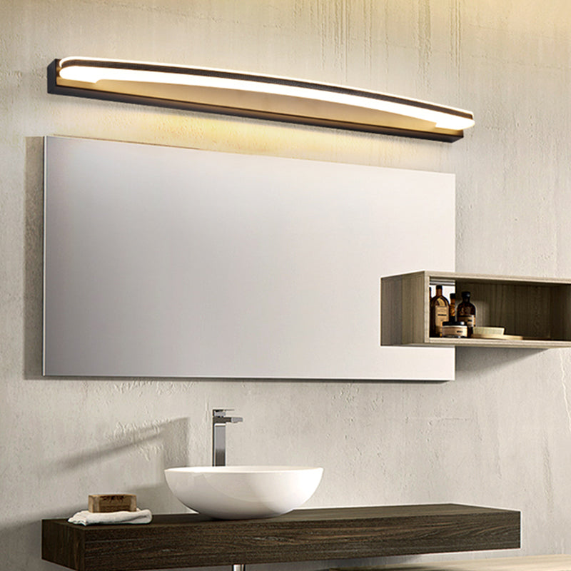 Lisslune | Curved Bar Wall Vanity Light Minimal LED Metal Bathroom Wall Lamp in Black, Warm/White Light