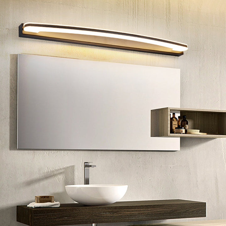 Lisslune | Curved Bar Wall Vanity Light Minimal LED Metal Bathroom Wall Lamp in Black, Warm/White Light