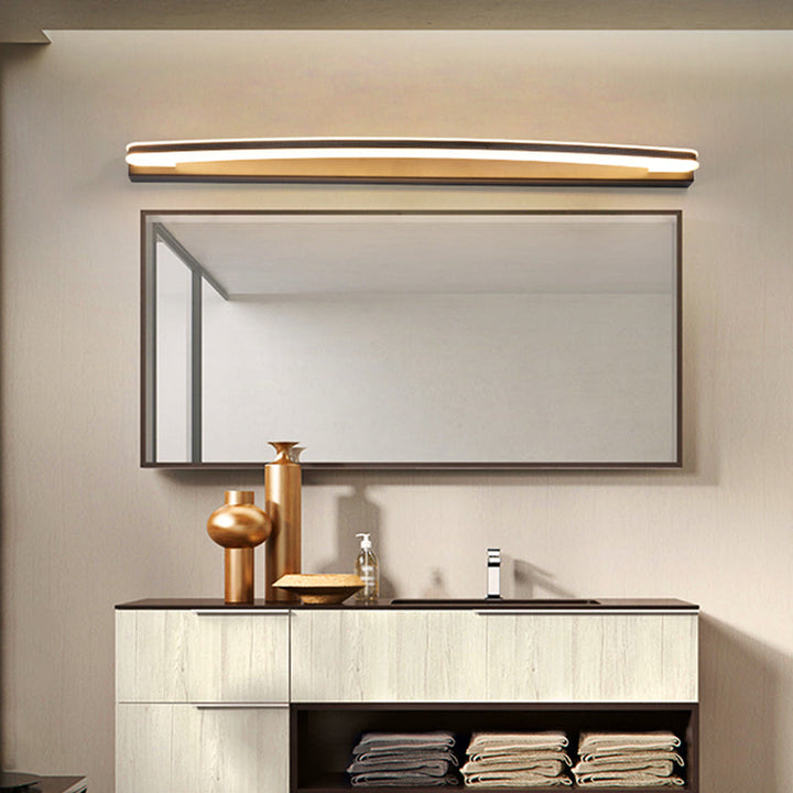 Lisslune | Curved Bar Wall Vanity Light Minimal LED Metal Bathroom Wall Lamp in Black, Warm/White Light