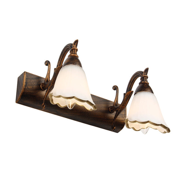 Lisslune | Floral Opal Glass Wall Light Simple 2/3-Light Bronze/Weathered White Wall-Mounted Lighting with Curved Arm