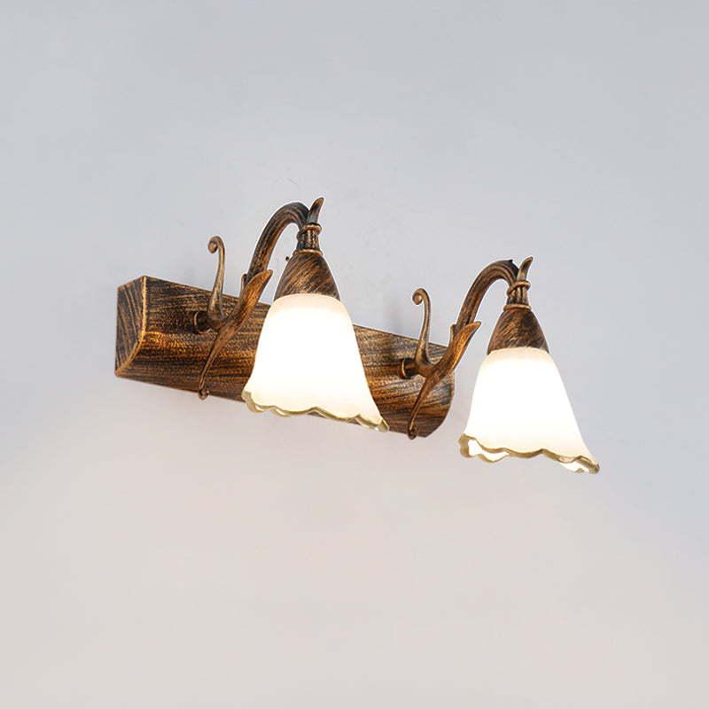 Lisslune | Floral Opal Glass Wall Light Simple 2/3-Light Bronze/Weathered White Wall-Mounted Lighting with Curved Arm