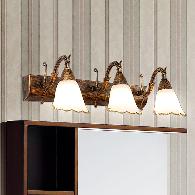 Lisslune | Floral Opal Glass Wall Light Simple 2/3-Light Bronze/Weathered White Wall-Mounted Lighting with Curved Arm