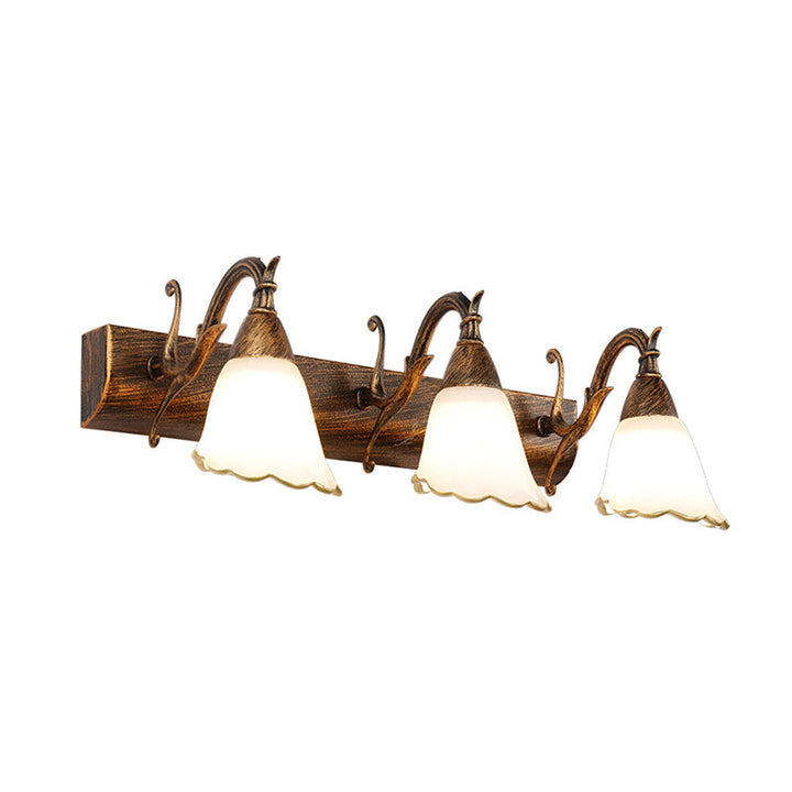Lisslune | Floral Opal Glass Wall Light Simple 2/3-Light Bronze/Weathered White Wall-Mounted Lighting with Curved Arm