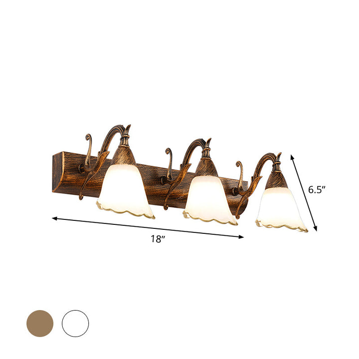 Lisslune | Floral Opal Glass Wall Light Simple 2/3-Light Bronze/Weathered White Wall-Mounted Lighting with Curved Arm