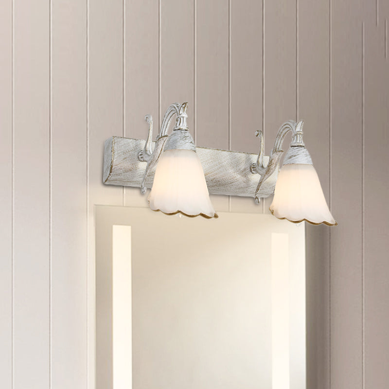 Lisslune | Floral Opal Glass Wall Light Simple 2/3-Light Bronze/Weathered White Wall-Mounted Lighting with Curved Arm