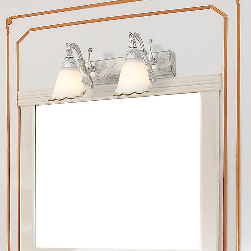 Lisslune | Floral Opal Glass Wall Light Simple 2/3-Light Bronze/Weathered White Wall-Mounted Lighting with Curved Arm