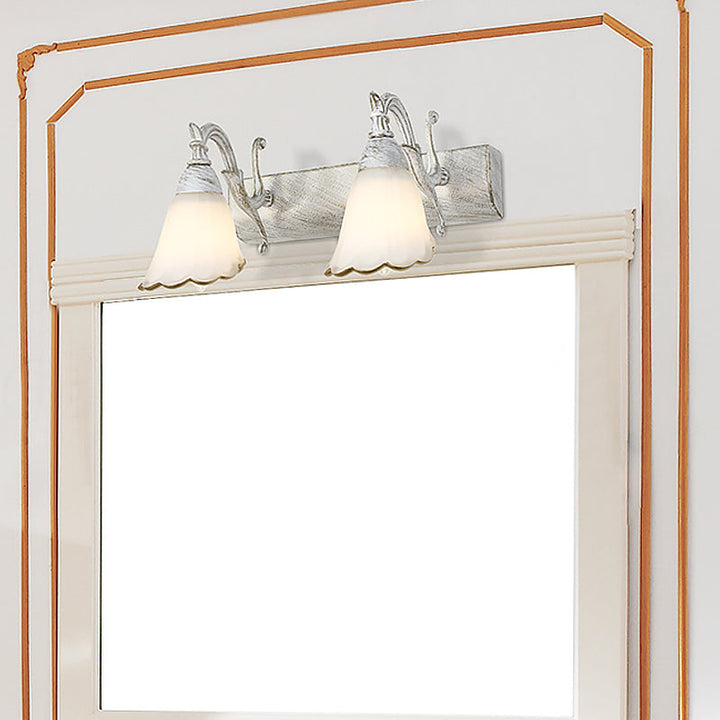 Lisslune | Floral Opal Glass Wall Light Simple 2/3-Light Bronze/Weathered White Wall-Mounted Lighting with Curved Arm