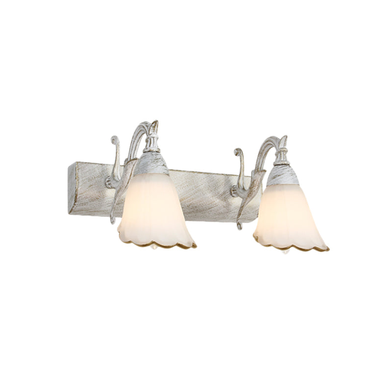Lisslune | Floral Opal Glass Wall Light Simple 2/3-Light Bronze/Weathered White Wall-Mounted Lighting with Curved Arm