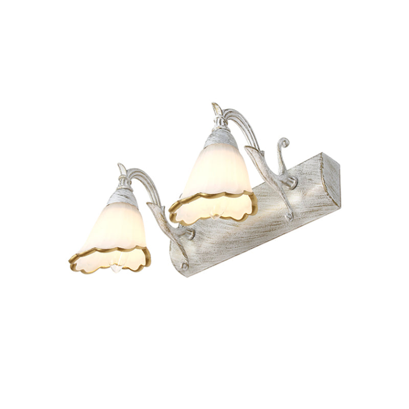 Lisslune | Floral Opal Glass Wall Light Simple 2/3-Light Bronze/Weathered White Wall-Mounted Lighting with Curved Arm