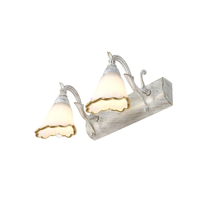 Lisslune | Floral Opal Glass Wall Light Simple 2/3-Light Bronze/Weathered White Wall-Mounted Lighting with Curved Arm