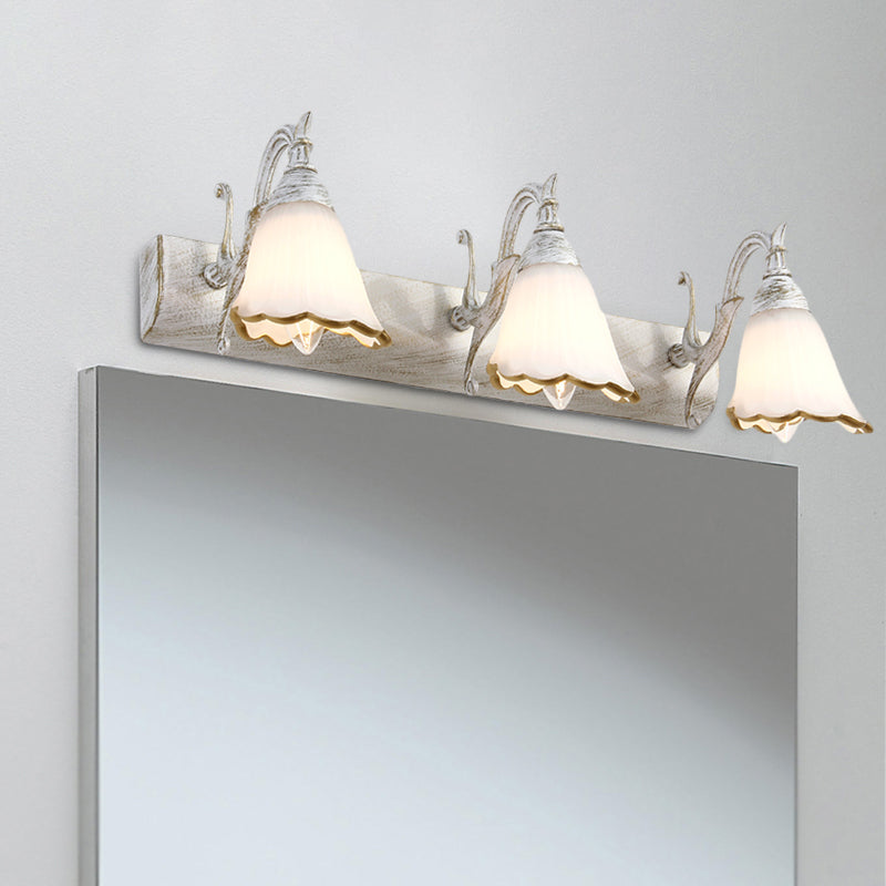 Lisslune | Floral Opal Glass Wall Light Simple 2/3-Light Bronze/Weathered White Wall-Mounted Lighting with Curved Arm