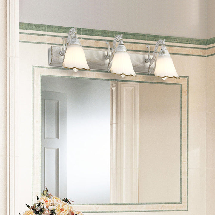 Lisslune | Floral Opal Glass Wall Light Simple 2/3-Light Bronze/Weathered White Wall-Mounted Lighting with Curved Arm