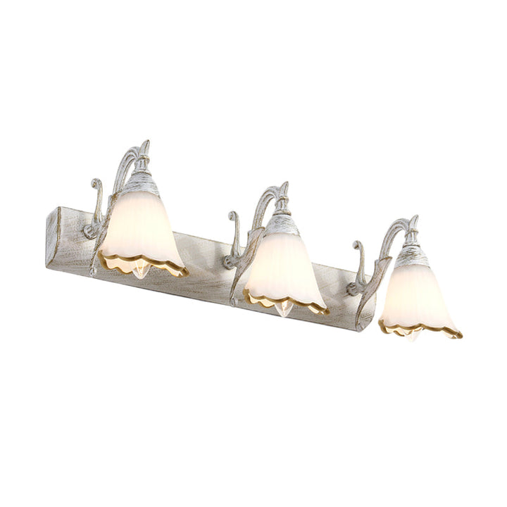 Lisslune | Floral Opal Glass Wall Light Simple 2/3-Light Bronze/Weathered White Wall-Mounted Lighting with Curved Arm
