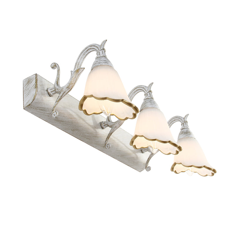 Lisslune | Floral Opal Glass Wall Light Simple 2/3-Light Bronze/Weathered White Wall-Mounted Lighting with Curved Arm