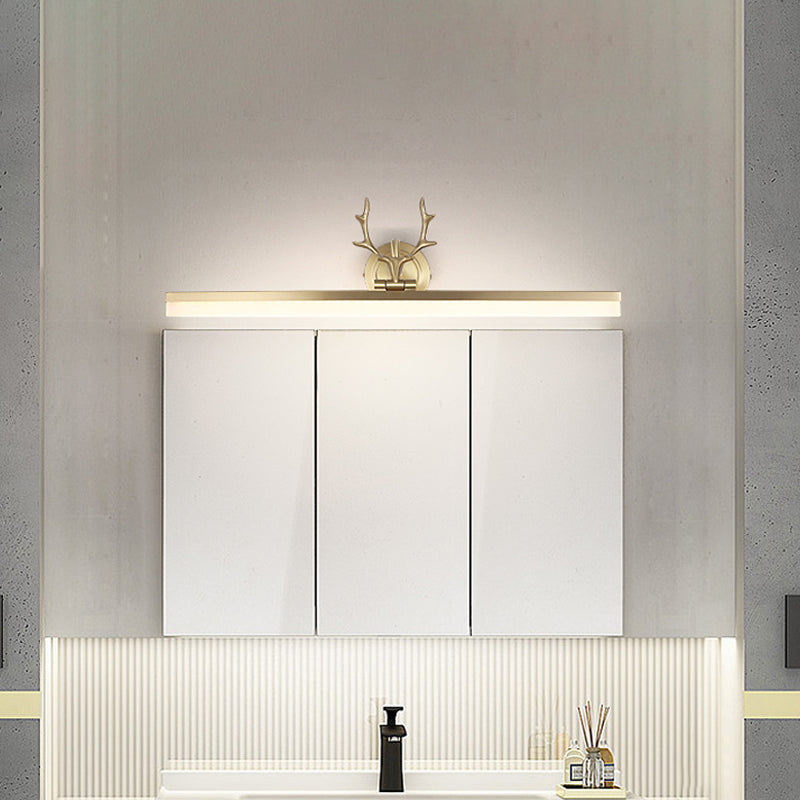 Lisslune | Gold Straight Wall Mount Light Contemporary LED Metal Vanity Lighting in Warm/White Light with Antler Decor