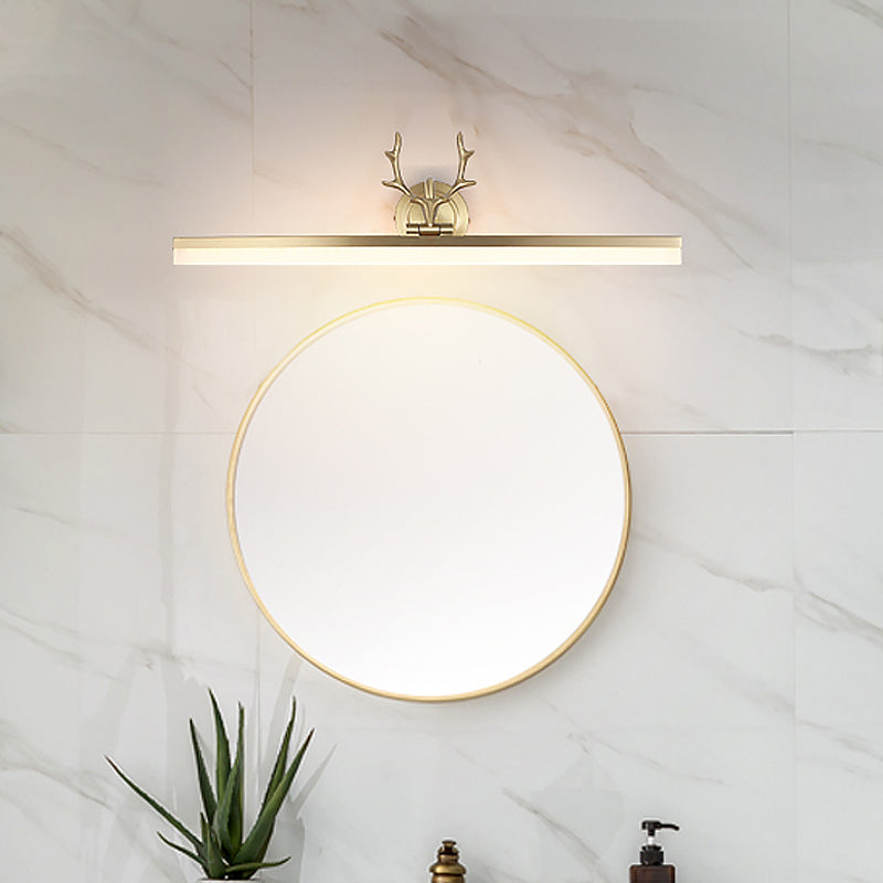 Lisslune | Gold Straight Wall Mount Light Contemporary LED Metal Vanity Lighting in Warm/White Light with Antler Decor