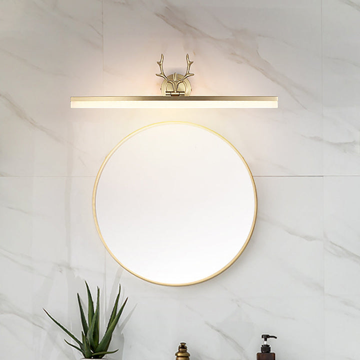 Lisslune | Gold Straight Wall Mount Light Contemporary LED Metal Vanity Lighting in Warm/White Light with Antler Decor