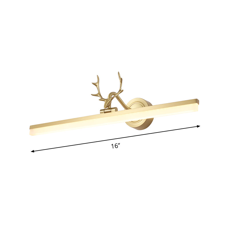 Lisslune | Gold Straight Wall Mount Light Contemporary LED Metal Vanity Lighting in Warm/White Light with Antler Decor