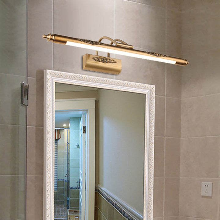 Lisslune | Linear Metallic LED Wall Light Minimalist Brass Carving Vanity Mirror Light with Swivel Arm