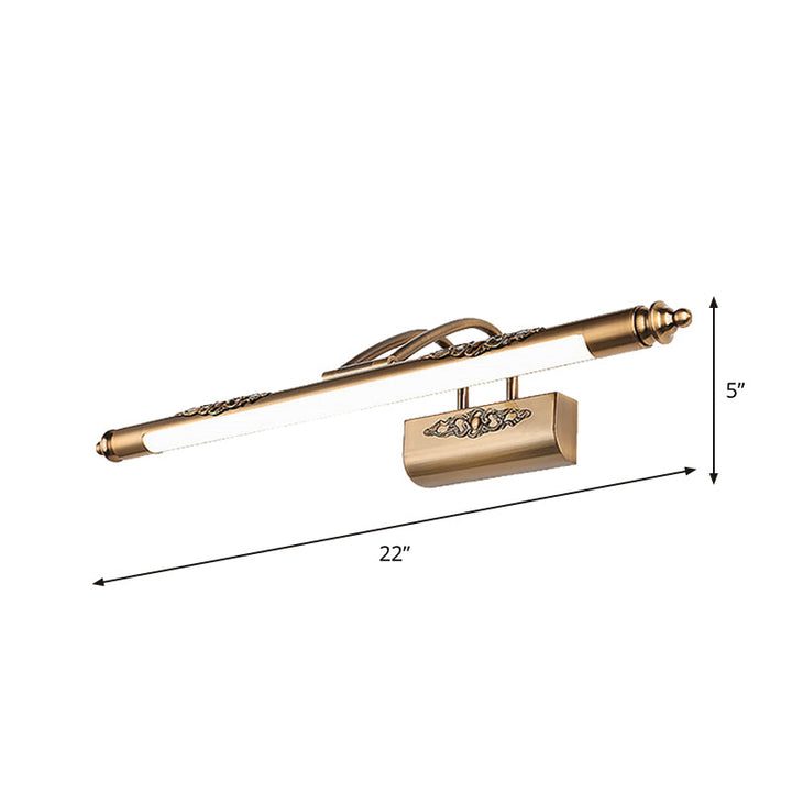 Lisslune | Linear Metallic LED Wall Light Minimalist Brass Carving Vanity Mirror Light with Swivel Arm