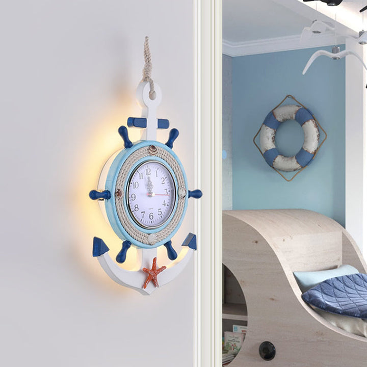 Skørter | Rudder Wall Lighting Children Metallic LED Blue Wall Lamp with Clock Design, Warm/White Light