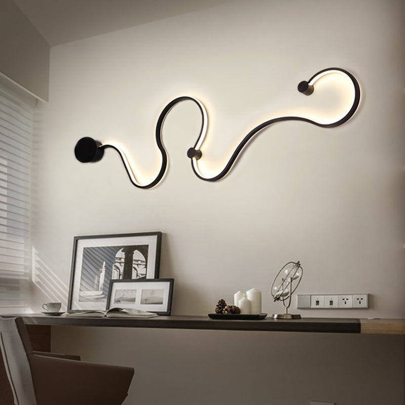 Skørter | Metallic snake-shaped wall-mounted lighting Simplicity 25.5"/50" W LED wall lamp in black, warm/cool white light