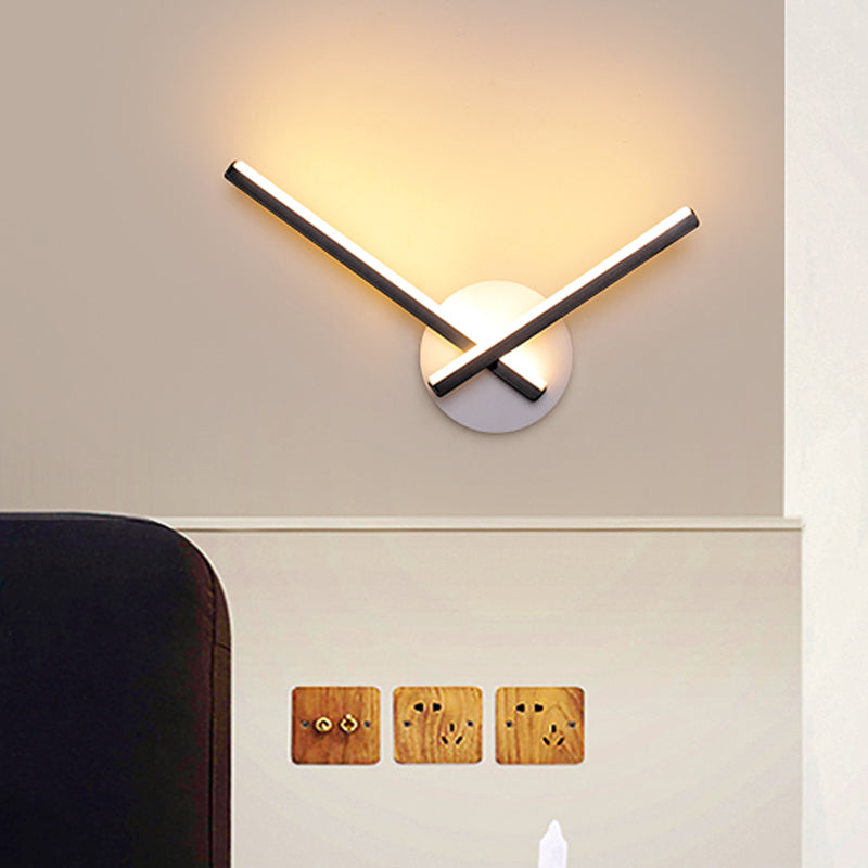 Lisslune | Overlapping Lines Metallic Wall Lighting Simplicity Black/White LED Wall Lamp with Round Backplate, Warm/White Light
