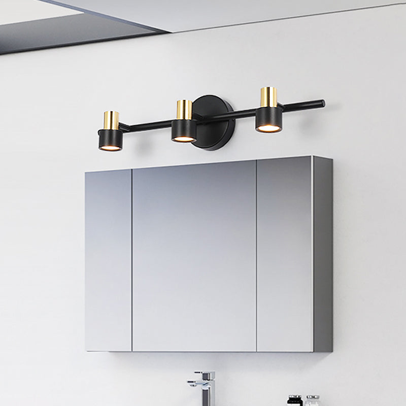 Lisslune | Black Cylinder Wall Light Minimalist 3 Heads Metal Wall Mounted Cosmetic Lamp in Warm/White/Natural Light