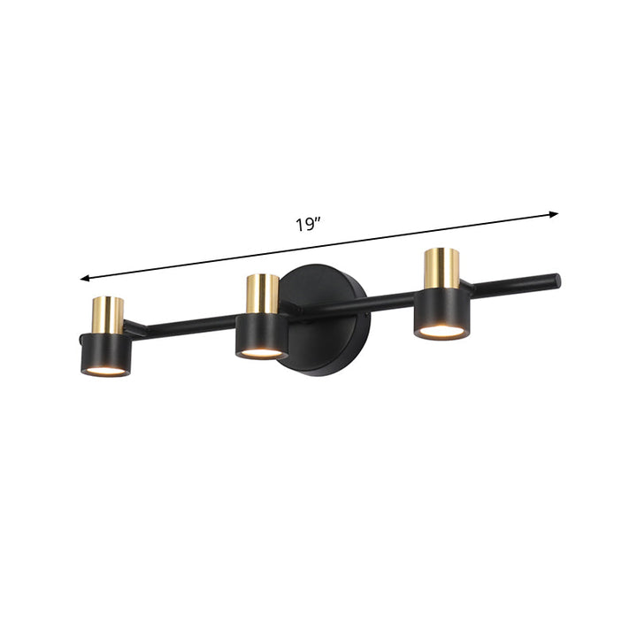 Lisslune | Black Cylinder Wall Light Minimalist 3 Heads Metal Wall Mounted Cosmetic Lamp in Warm/White/Natural Light