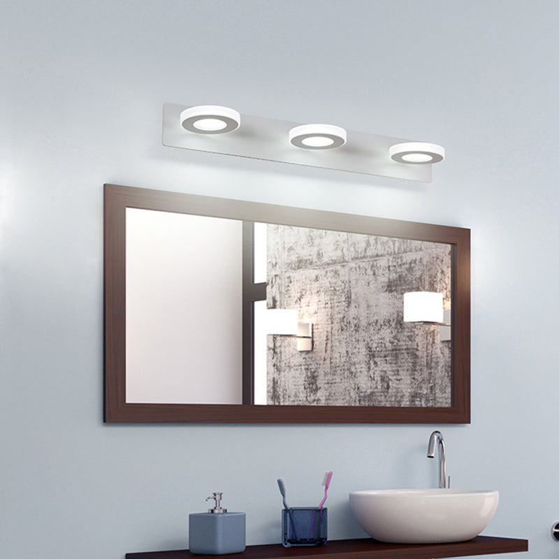 Lisslune | Circle Bathroom Wall Lighting White Acrylic 3 Bulbs Contemporary Adjustable Vanity Lamp in Warm/White Light