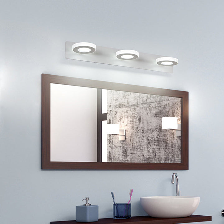 Lisslune | Circle Bathroom Wall Lighting White Acrylic 3 Bulbs Contemporary Adjustable Vanity Lamp in Warm/White Light