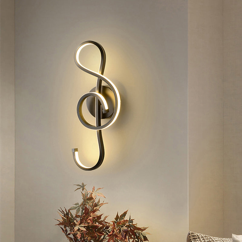 Lisslune | Iron Musical Note Wall Mounted Lamp Modernist Black/White LED Surface Wall Light in Warm/White Light
