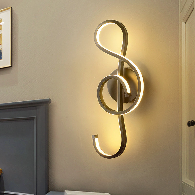 Lisslune | Iron Musical Note Wall Mounted Lamp Modernist Black/White LED Surface Wall Light in Warm/White Light