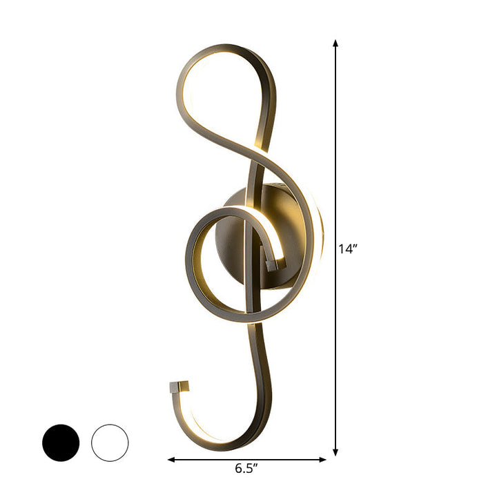 Lisslune | Iron Musical Note Wall Mounted Lamp Modernist Black/White LED Surface Wall Light in Warm/White Light