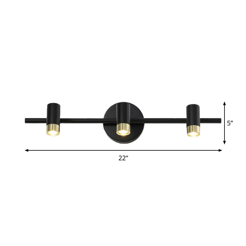 Lisslune | Black Short Tube Wall Vanity Lamp Modern 3 Bulb Metal Adjustable Wall Light Lighting