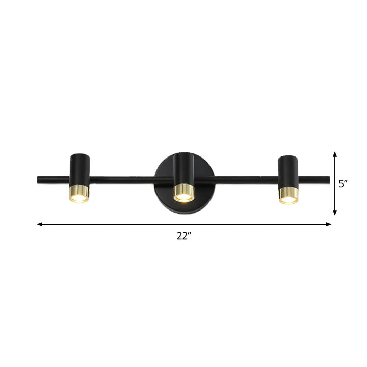 Lisslune | Black Short Tube Wall Vanity Lamp Modern 3 Bulb Metal Adjustable Wall Light Lighting