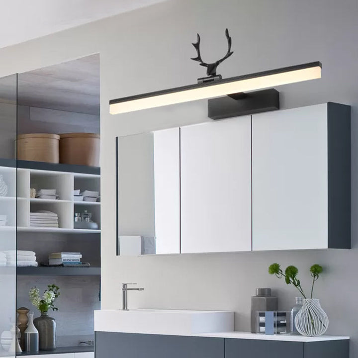 Lisslune | Straight Metal Wall Lamp Modernism LED Black Wall Mounted Lighting in Warm/White Light with Antler Deco