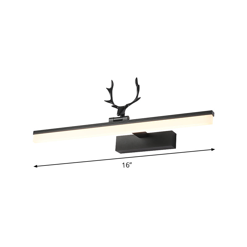 Lisslune | Straight Metal Wall Lamp Modernism LED Black Wall Mounted Lighting in Warm/White Light with Antler Deco