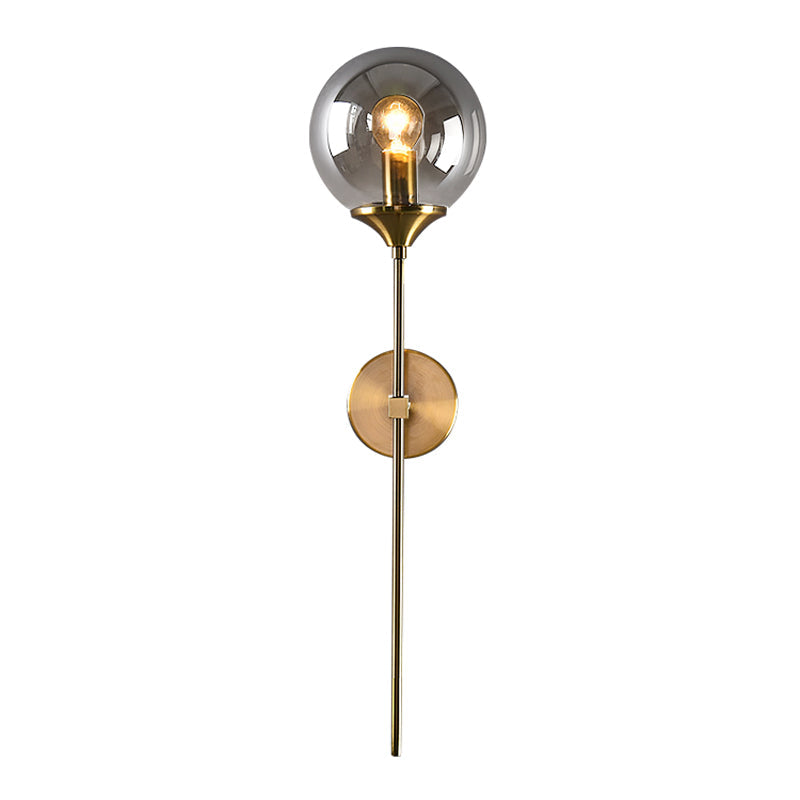 Lisslune | Simple wall lamp with a single bulb made of amber/smoke gray glass brass ball wall light fixture