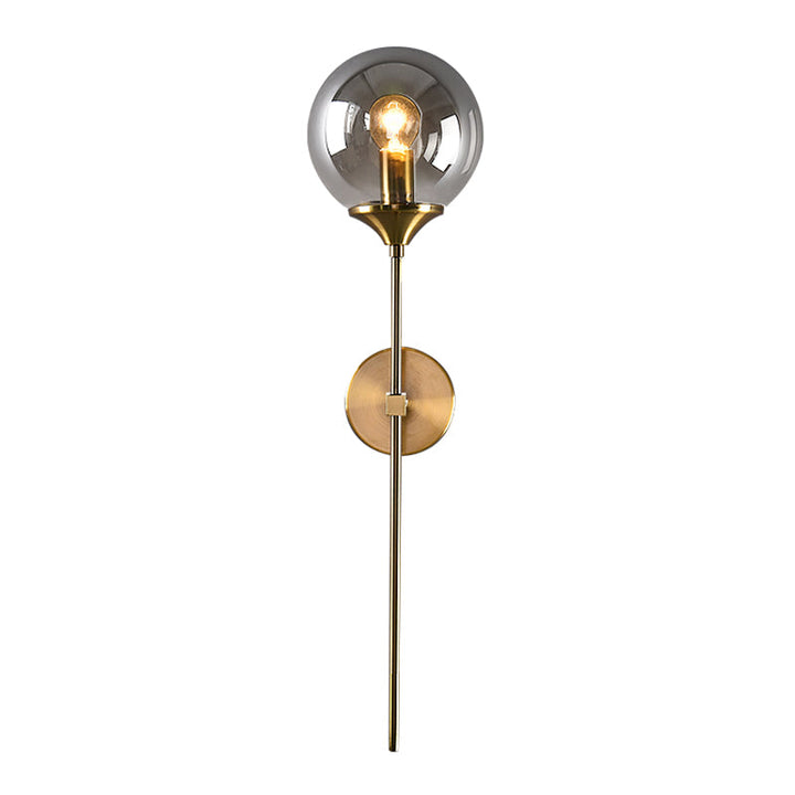 Lisslune | Simple wall lamp with a single bulb made of amber/smoke gray glass brass ball wall light fixture