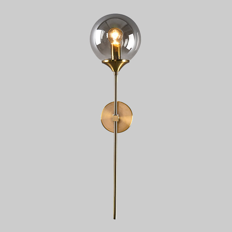 Lisslune | Simple wall lamp with a single bulb made of amber/smoke gray glass brass ball wall light fixture