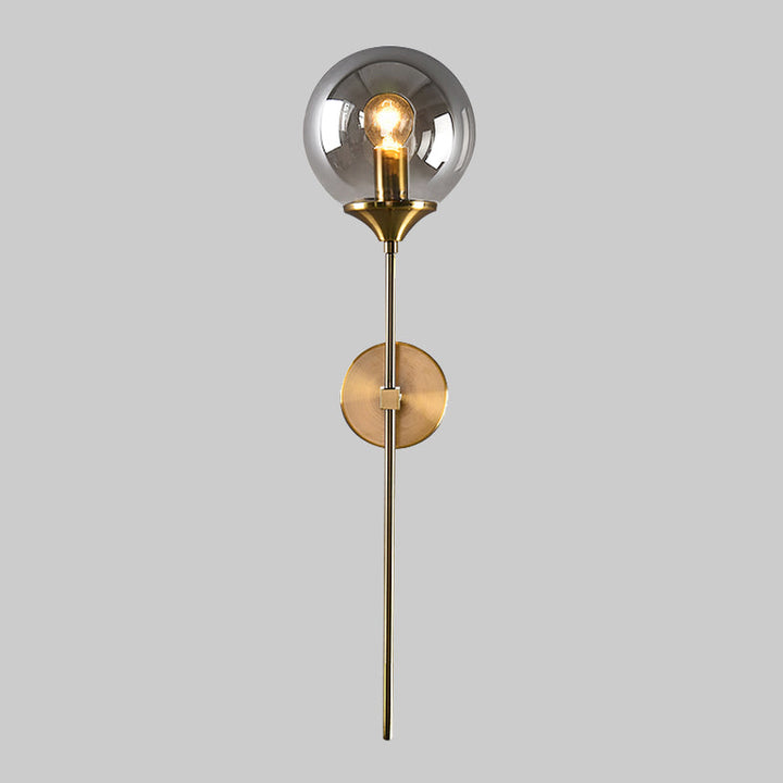 Lisslune | Simple wall lamp with a single bulb made of amber/smoke gray glass brass ball wall light fixture