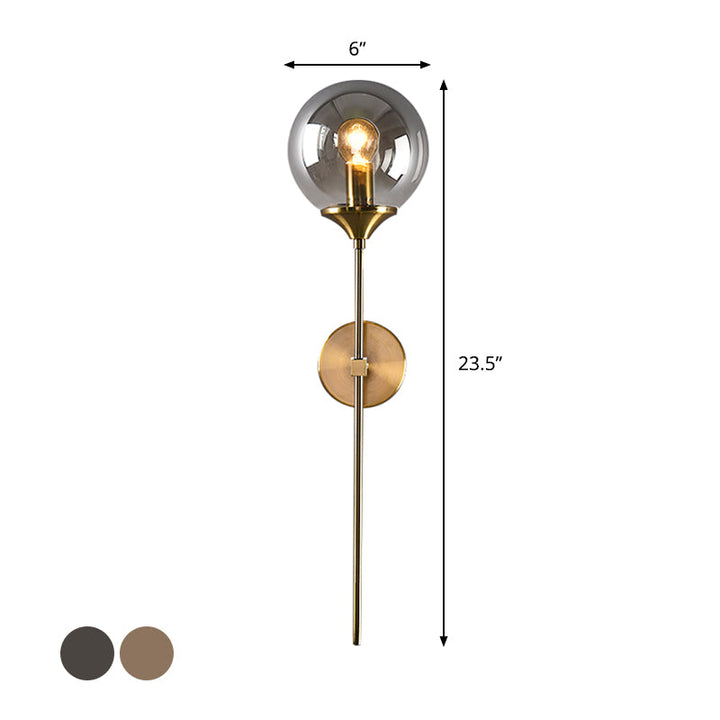 Lisslune | Simple wall lamp with a single bulb made of amber/smoke gray glass brass ball wall light fixture