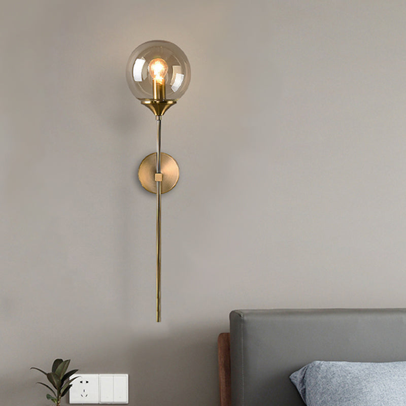 Lisslune | Simple wall lamp with a single bulb made of amber/smoke gray glass brass ball wall light fixture