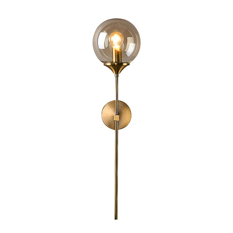 Lisslune | Simple wall lamp with a single bulb made of amber/smoke gray glass brass ball wall light fixture