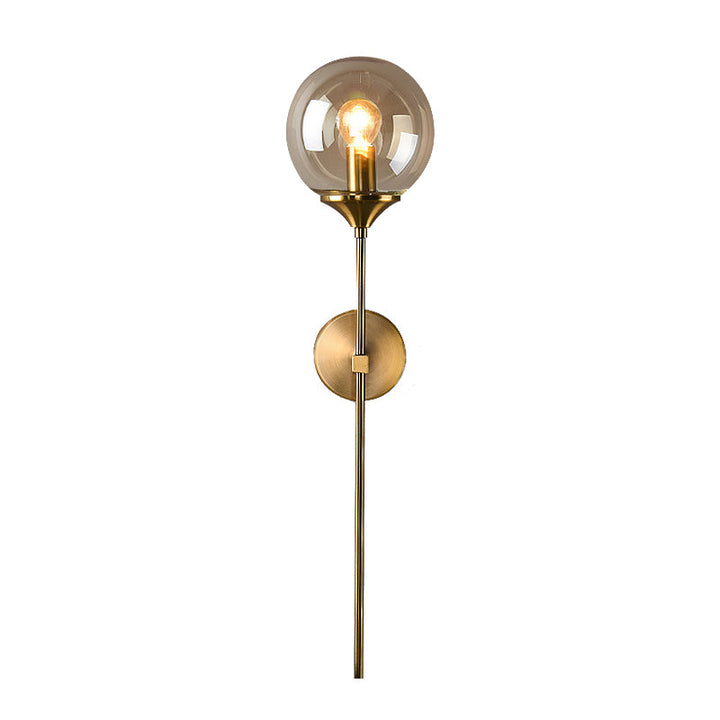 Lisslune | Simple wall lamp with a single bulb made of amber/smoke gray glass brass ball wall light fixture