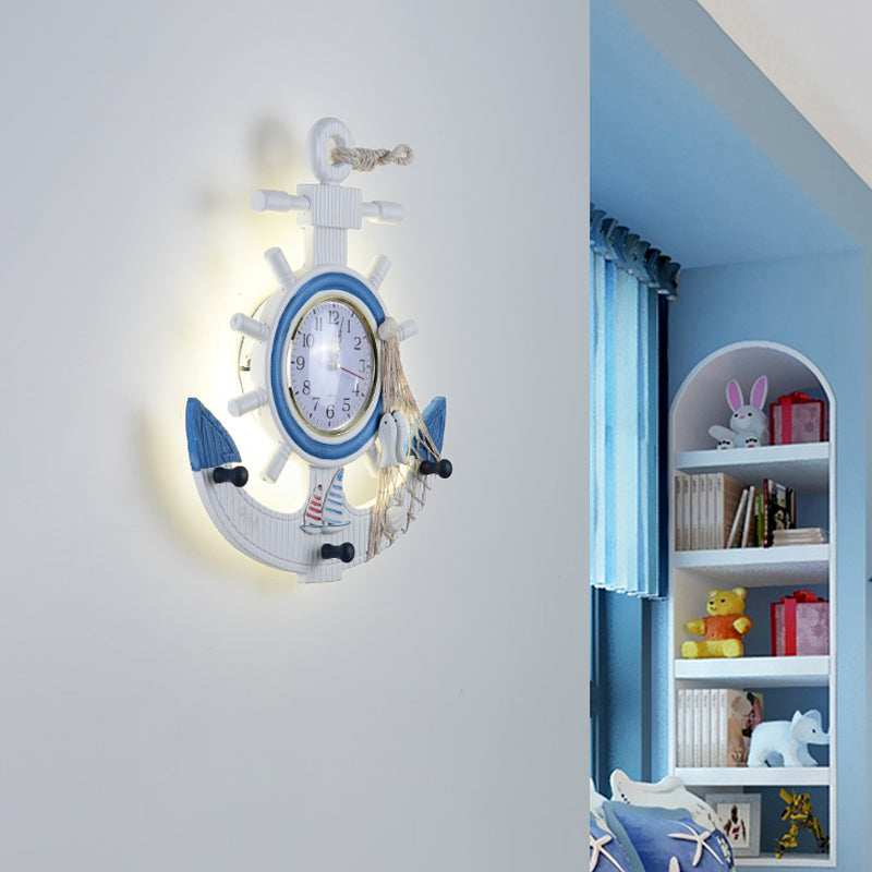 Skørter | Metal Anchor Wall Sconces Light Kids Style LED White Wall Mounted Lamp with Clock Design in Warm/White Light