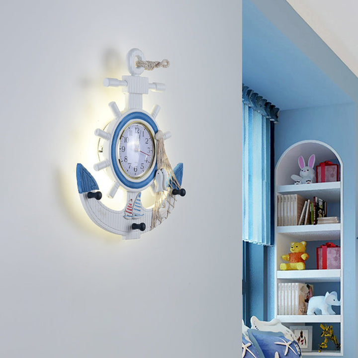 Skørter | Metal Anchor Wall Sconces Light Kids Style LED White Wall Mounted Lamp with Clock Design in Warm/White Light