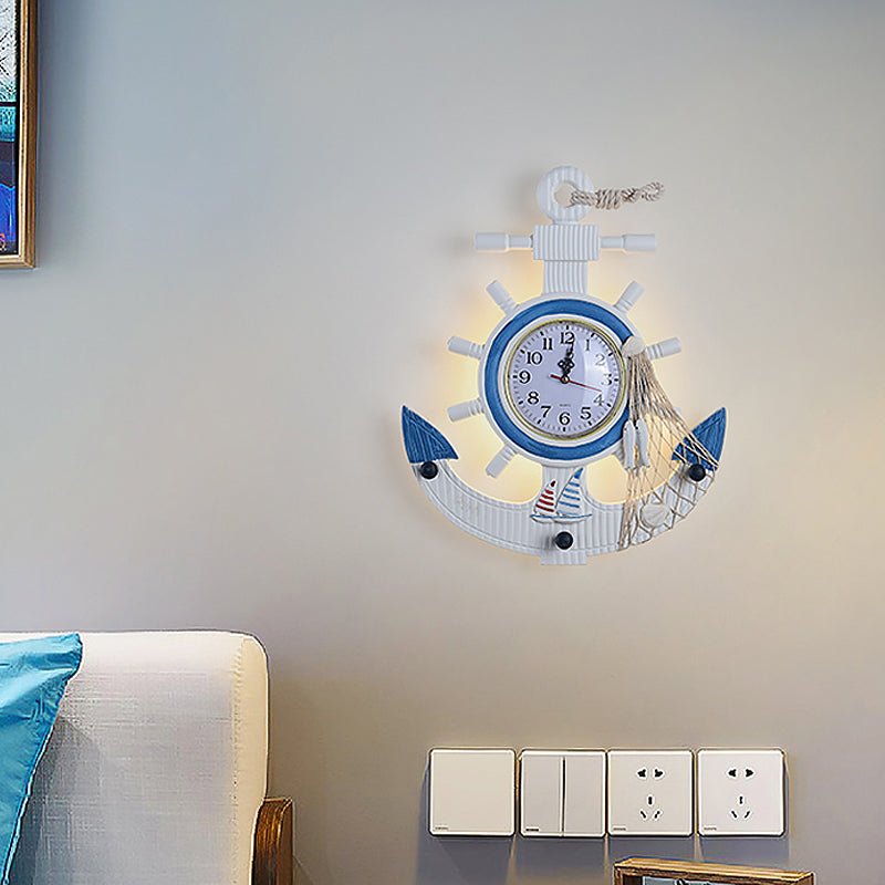 Skørter | Metal Anchor Wall Sconces Light Kids Style LED White Wall Mounted Lamp with Clock Design in Warm/White Light